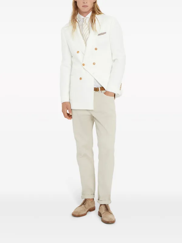 【送料&関税込】Brunello Cucinelli White Double Breasted Jac Brunello Cucinelli double-breasted Linen Blazer | White