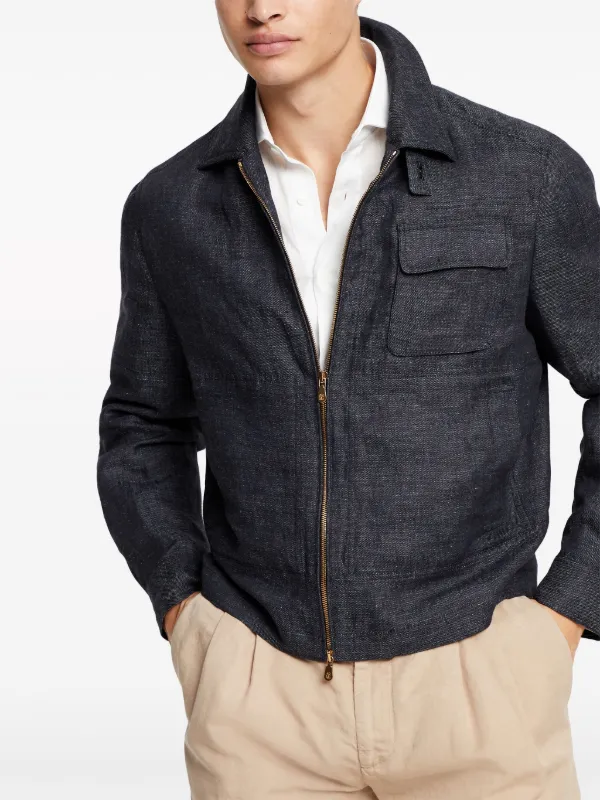 Brunello Cucinelli slub-texture Linen Shirt Jacket | Black | FARFETCH