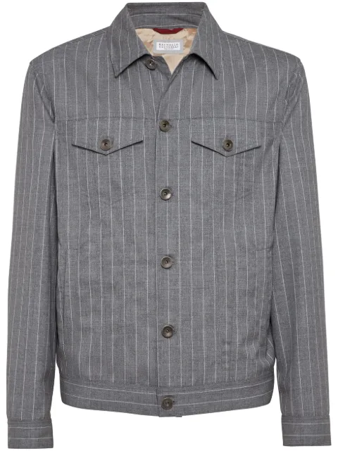 Brunello Cucinelli chamarra de mezclilla con rayas estampadas