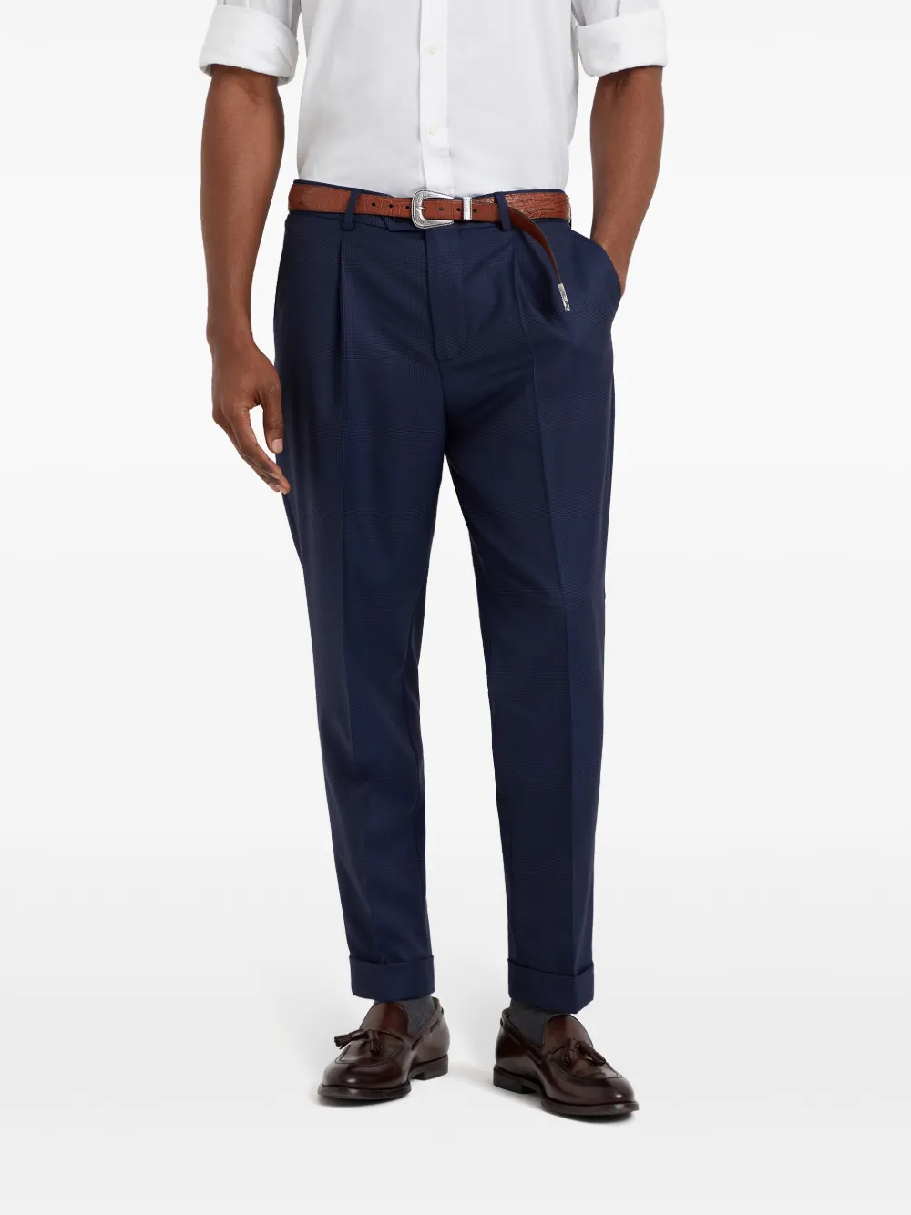 Brunello Cucinelli Geruite broek Blauw