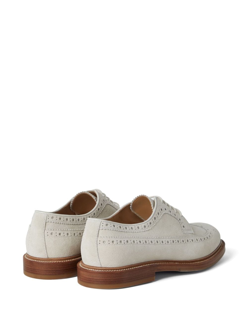 Shop Brunello Cucinelli Perforated-embellished Suede Derby Shoes In White