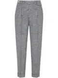 Brunello Cucinelli linen-blend checked trousers - Black