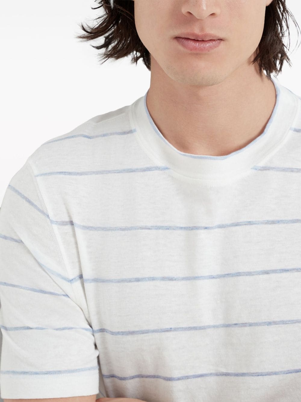Shop Brunello Cucinelli Striped Linen-blend T-shirt In White