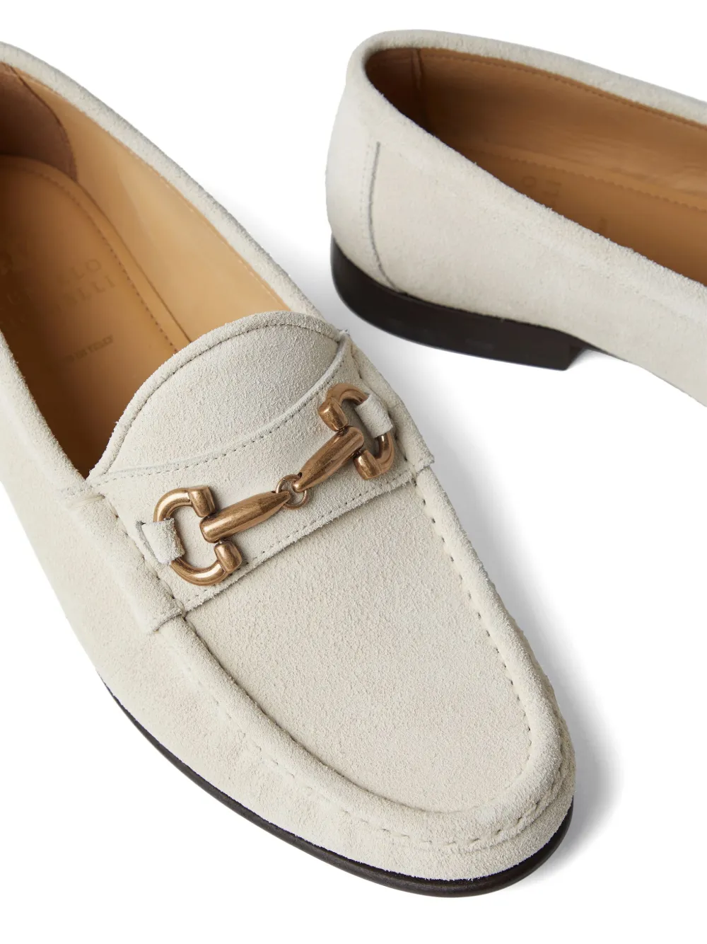 Brunello Cucinelli Decorative-buckle Leather Shoes In White