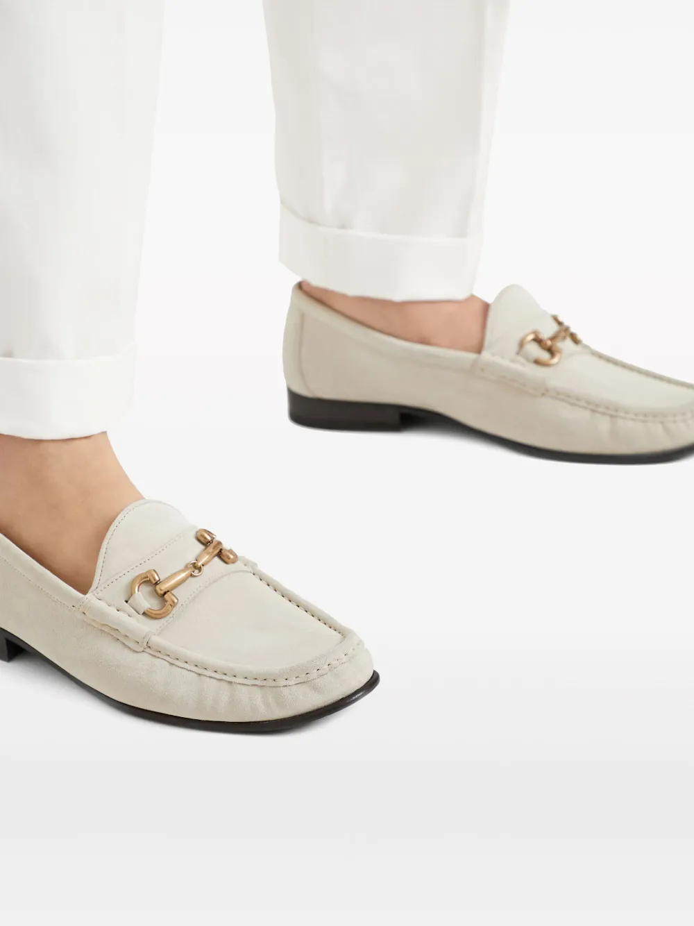 Brunello Cucinelli Decorative-buckle Leather Shoes In White