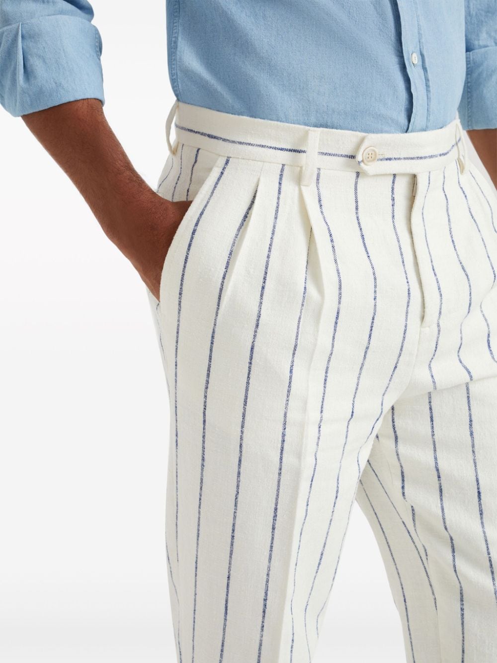 Shop Brunello Cucinelli Striped Turn-up Hem Tapered Trousers In White