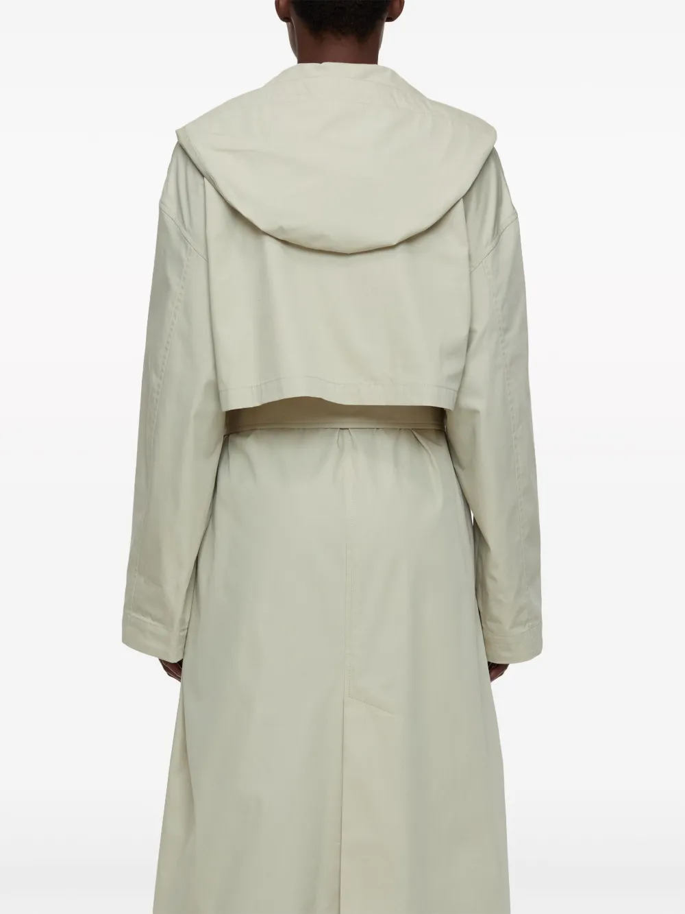 Shop Closed Hooded Belted Trench Coat In Neutrals