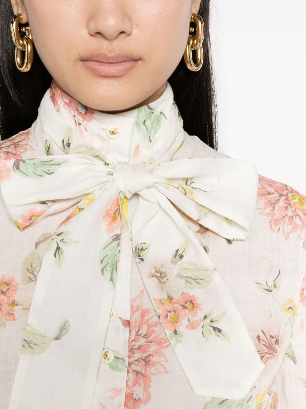 Shop Zimmermann Floral-print Ramie Blouse In White