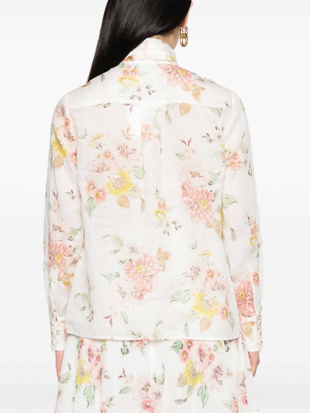 Shop Zimmermann Floral-print Ramie Blouse In White