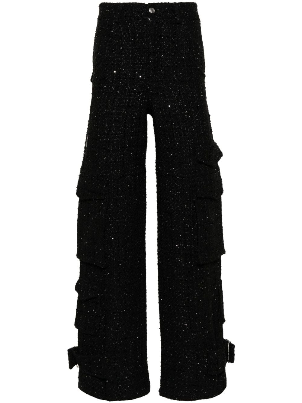 Shop Gcds Ultracargo Tweed Wide-leg Trousers In Black