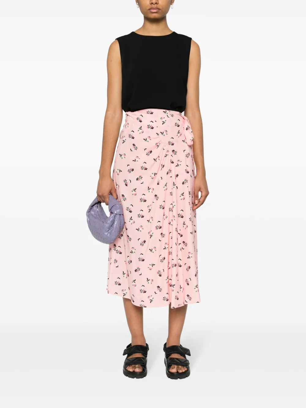 Shop P.a.r.o.s.h Floral-print Silk Skirt In Pink