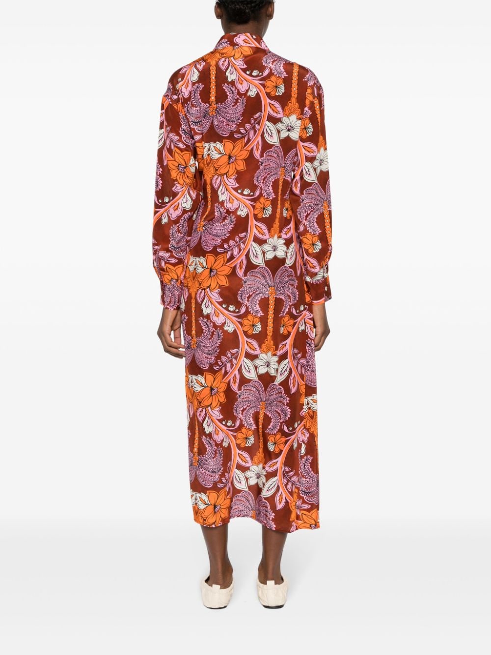 Shop P.a.r.o.s.h Floral-print Silk Shirt Dress In Orange