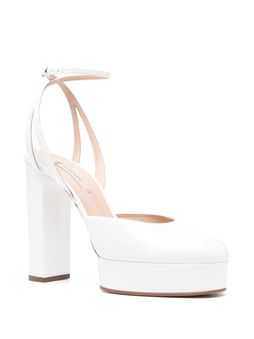 Shop Casadei Betty 130mm Patent-finish Pumps In White