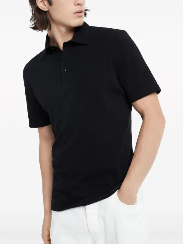Brunello Cucinelli button-fastening Cotton Polo Shirt | Black