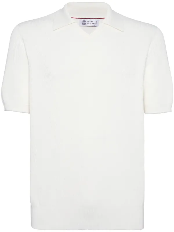 Lightweight knit Polo for Man in Black | Brunello Cucinelli