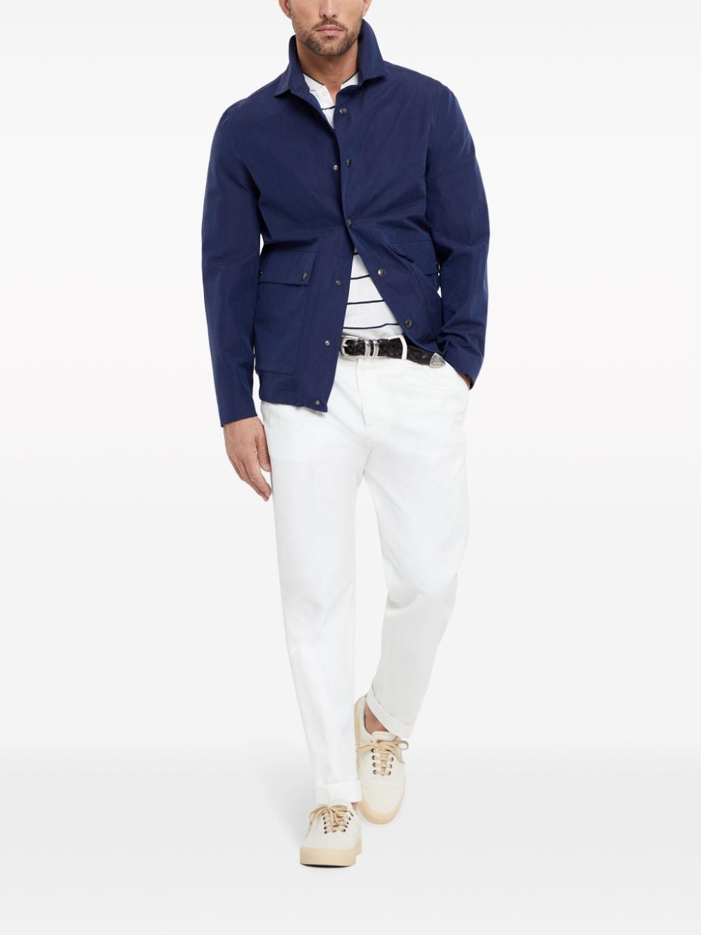 Shop Brunello Cucinelli Linen-silk Shirt Jacket In Blue