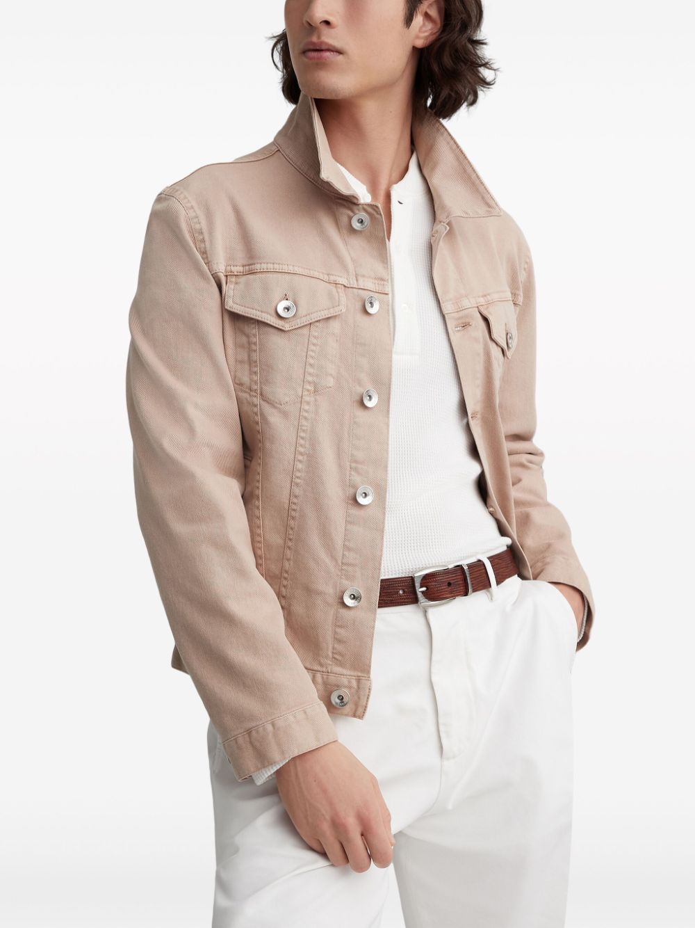 Shop Brunello Cucinelli Classic-collar Denim Jacket In Brown