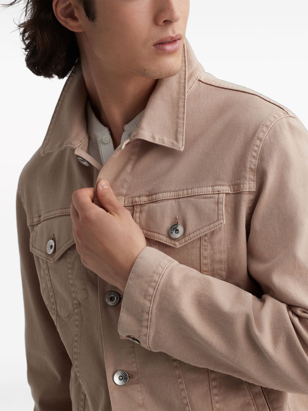 Shop Brunello Cucinelli Classic-collar Denim Jacket In Brown