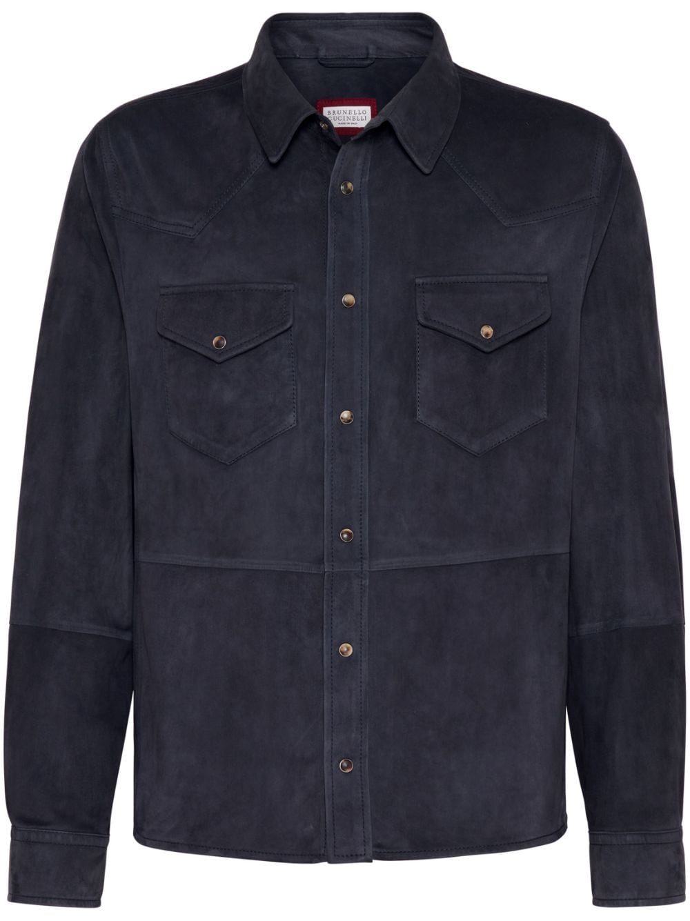 Brunello Cucinelli Spread-collar Leather Shirt Jacket In Blue