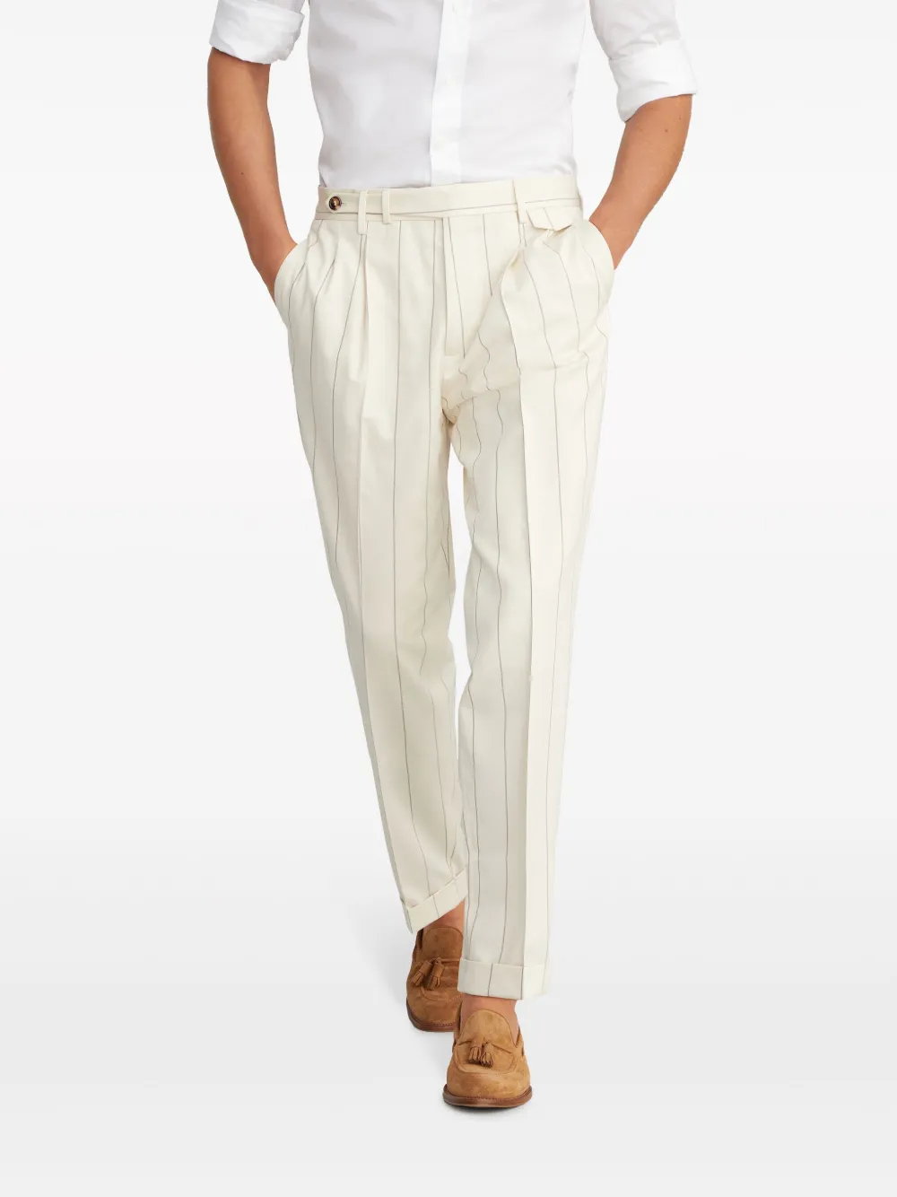 Brunello Cucinelli Gestreepte pantalon van wolblend Beige