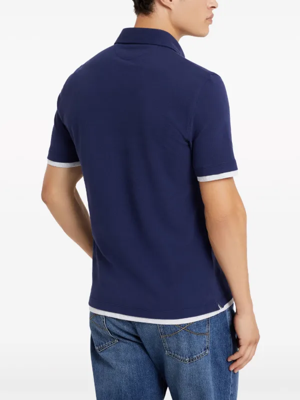 Brunello Cucinelli double-layer Cotton Polo Shirt | Blue