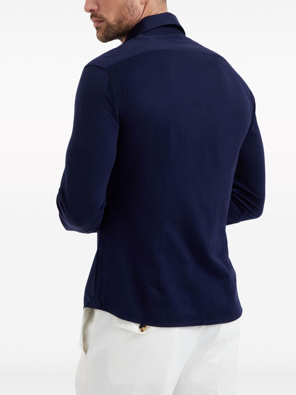 Shop Brunello Cucinelli Spread-collar Cotton Shirt In Blue