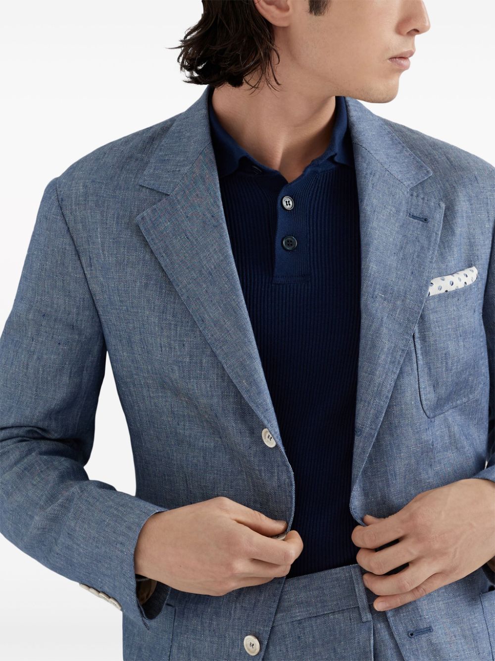 Shop Brunello Cucinelli Single-breasted Linen Blazer In Blue