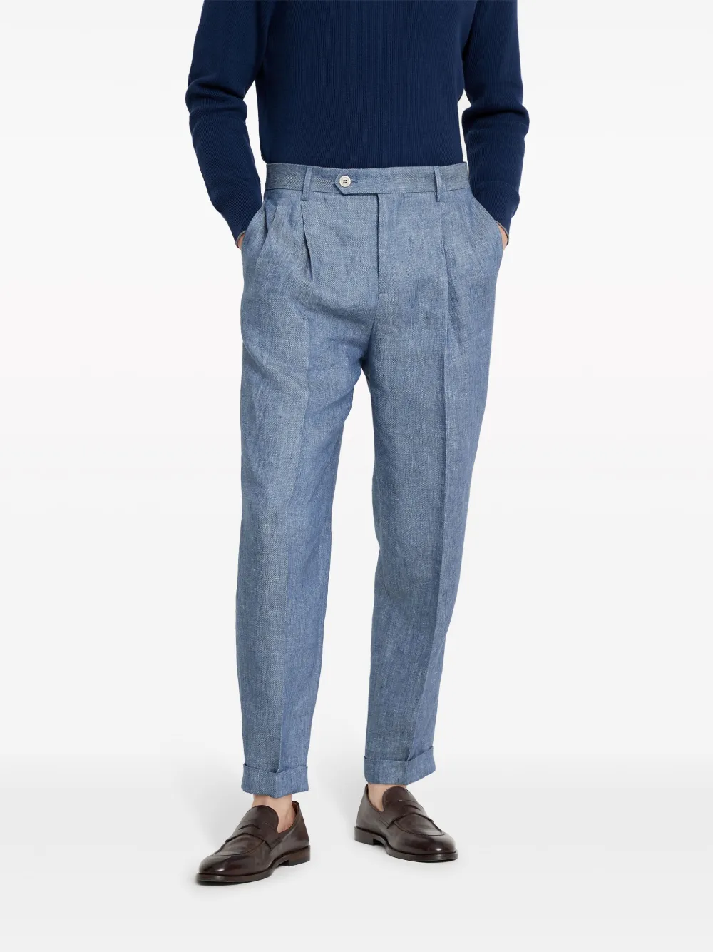 Brunello Cucinelli Linnen broek met toelopende pijpen - Blauw