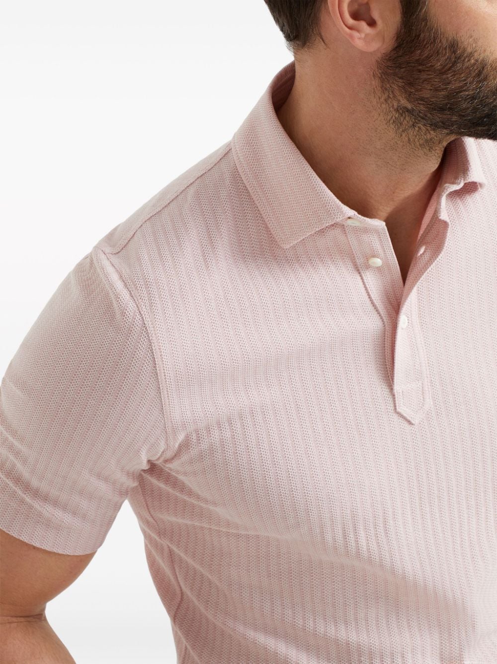 Shop Brunello Cucinelli Ribbed-knit Polo Shirt In Pink