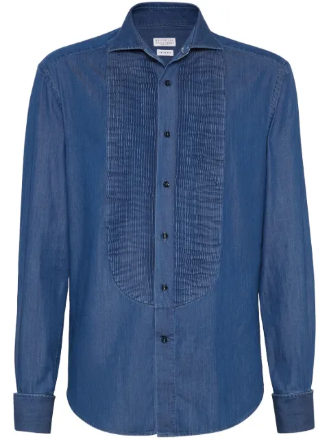 Brunello Cucinelli denim pleated-bib tuxedo shirt