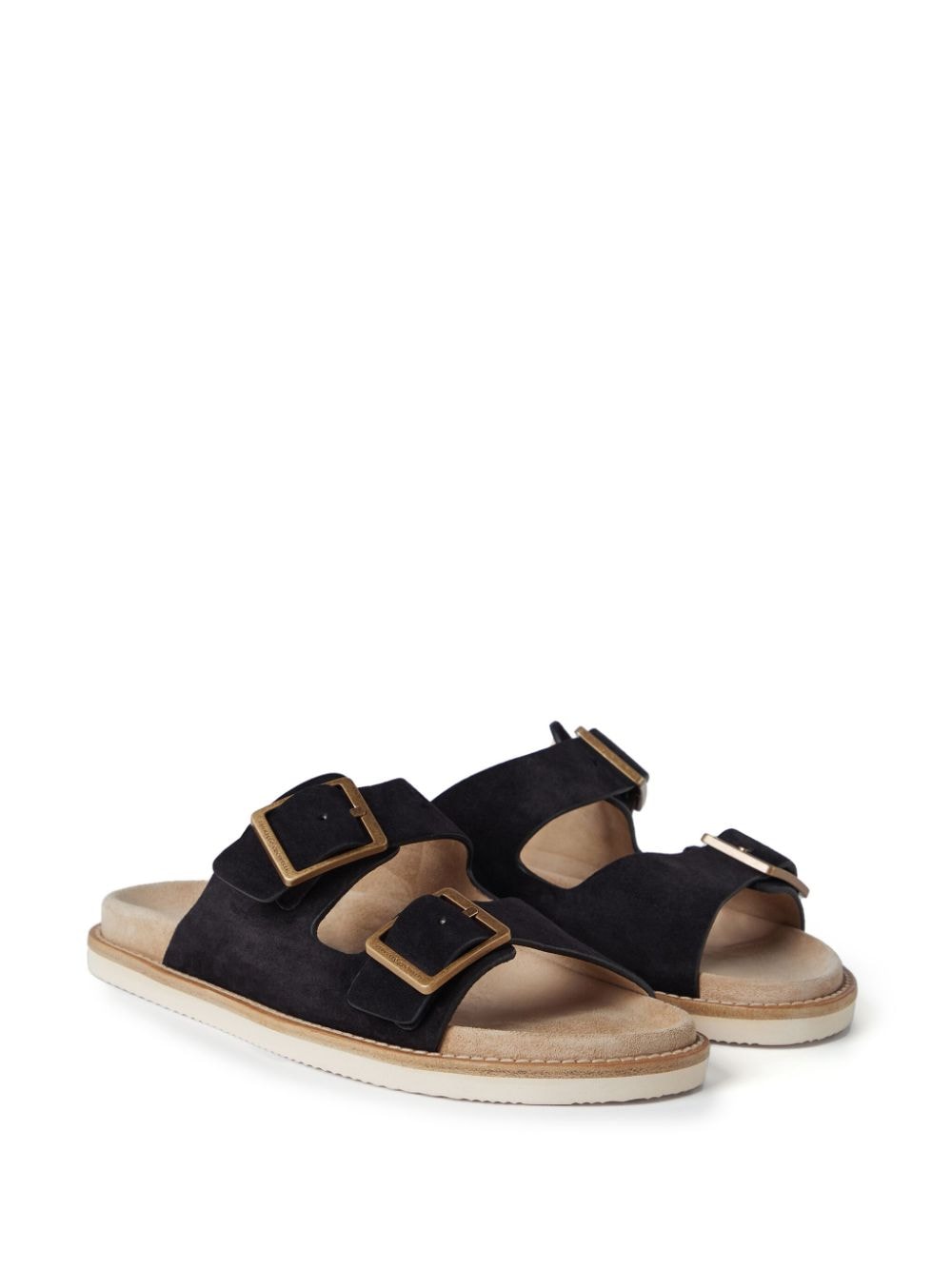 Shop Brunello Cucinelli Buckle-fastened Suede Sandals In Black