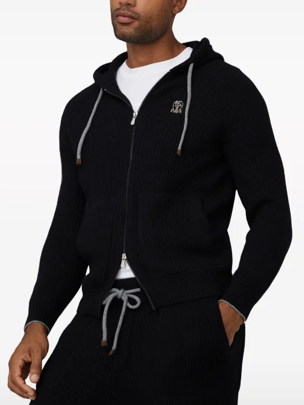Brunello Cucinelli ribbed-knit Cashmere zip-up Hoodie