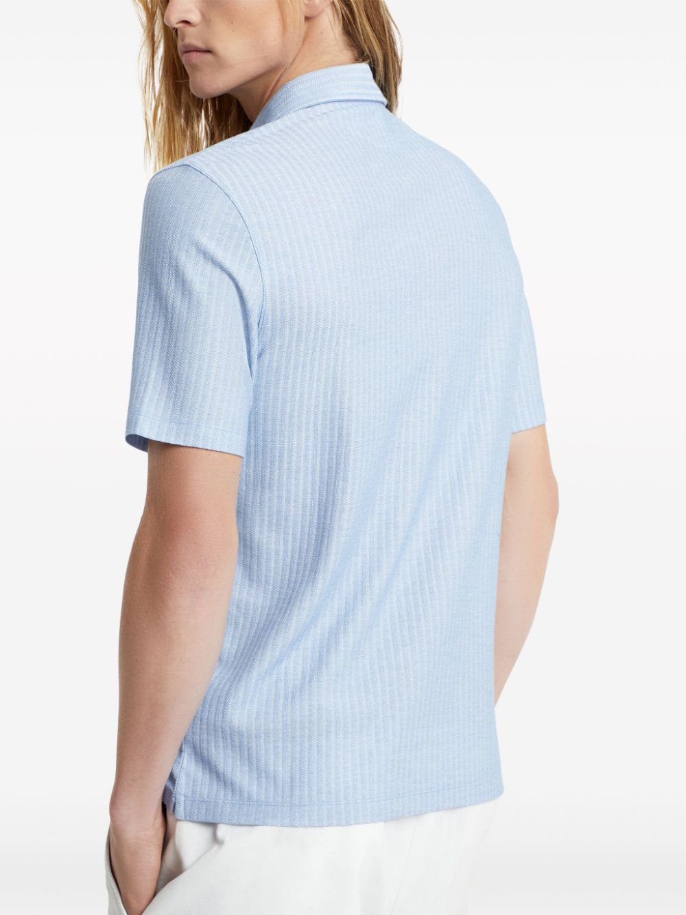 Shop Brunello Cucinelli Ribbed-knit Polo Shirt In Blue