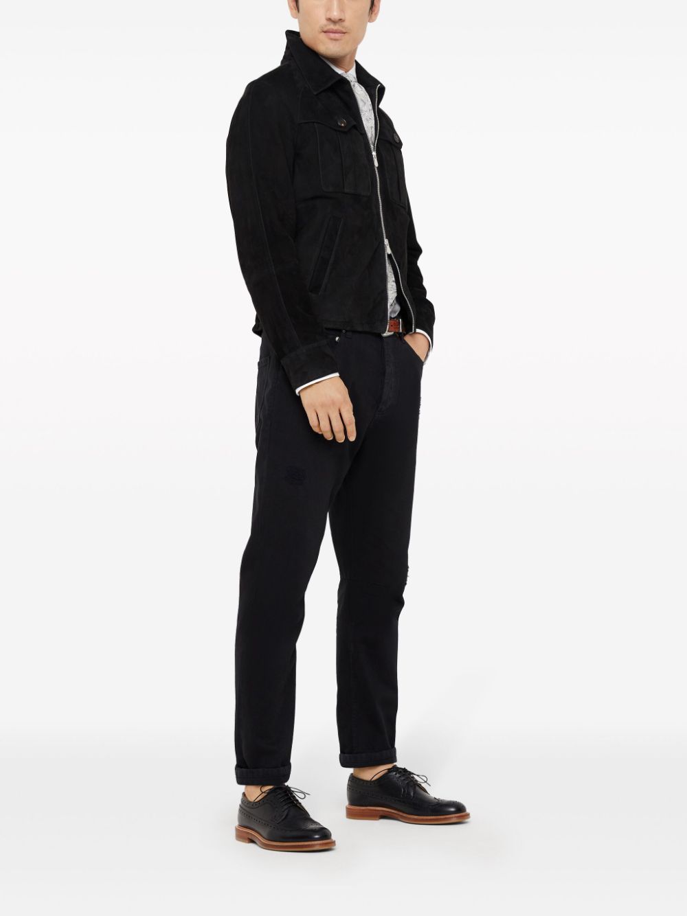 Brunello Cucinelli Katoenen straight jeans met geborduurd logo Zwart