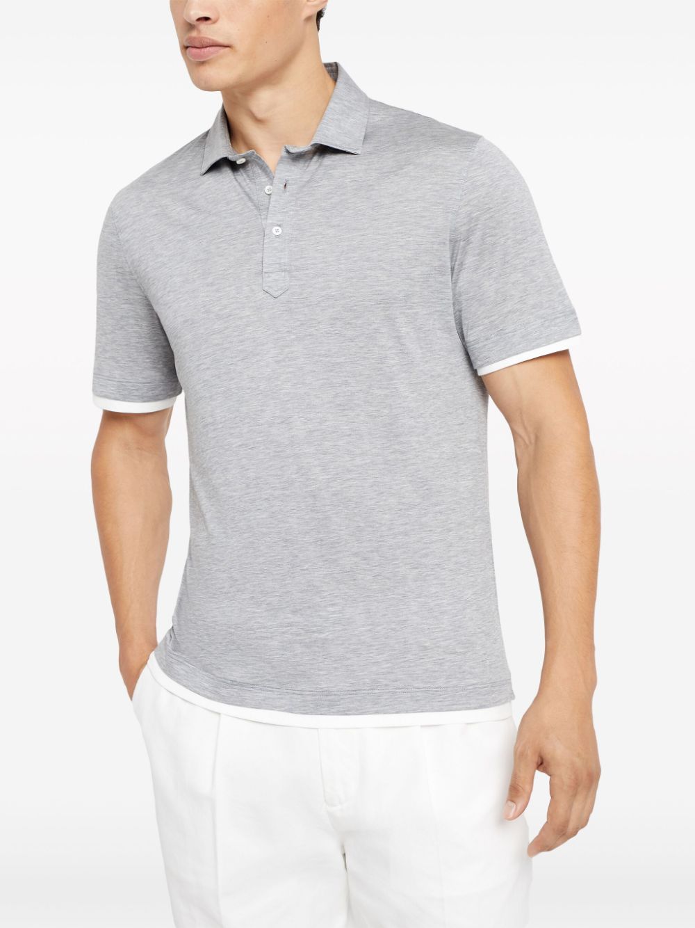 Shop Brunello Cucinelli Button-fastening Silk-blend Polo Shirt In Grey