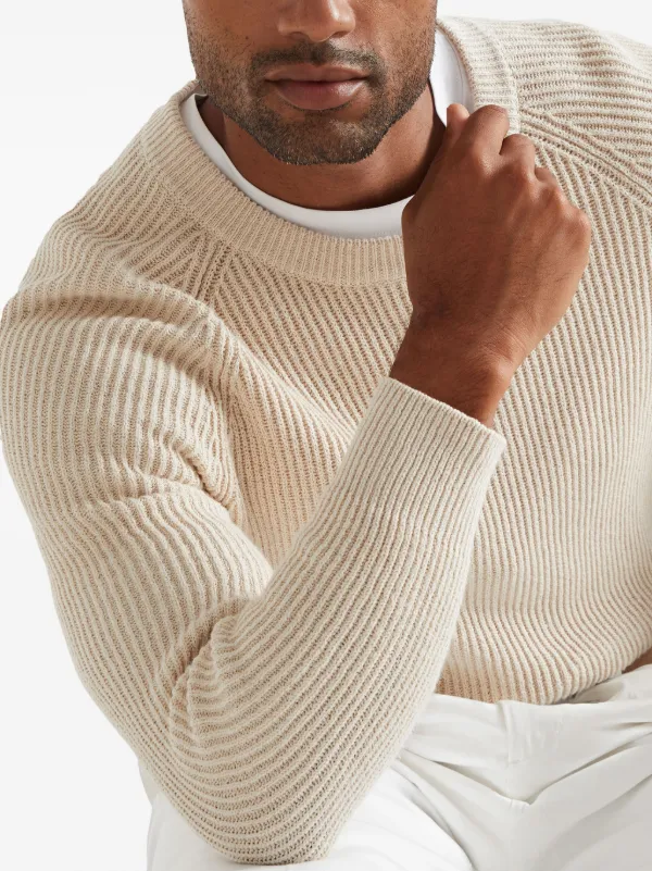 【美品】BRUNELLO CUCINELLI コットンニット クルーネック Brunello Cucinelli crew-neck ribbed-knit Jumper | Neutrals | FARFETCH