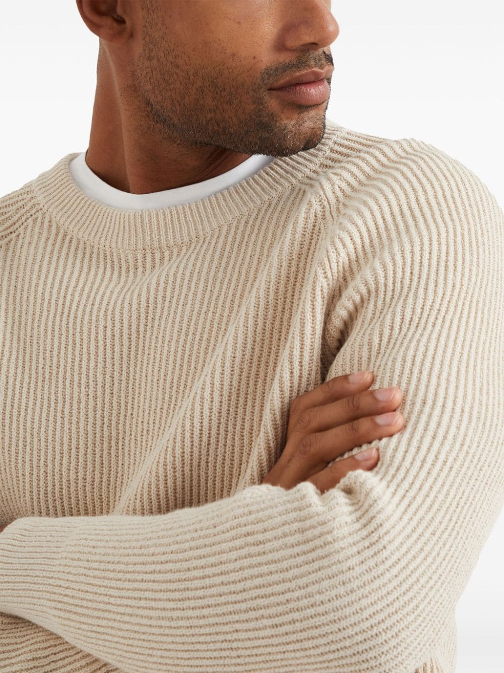 Shop Brunello Cucinelli Crew-neck Ribbed-knit Jumper In Neutrals