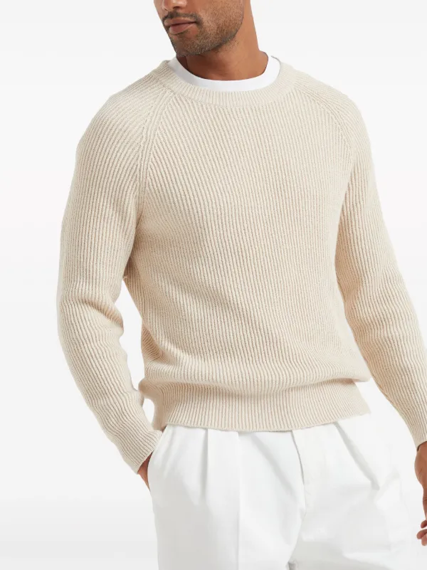 Brunello Cucinelli crew-neck ribbed-knit Jumper | Neutrals | FARFETCH