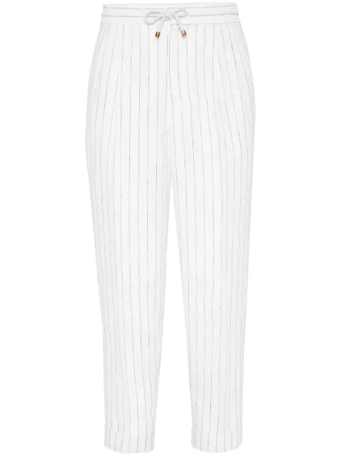 Brunello Cucinelli tapered-leg striped linen trousers