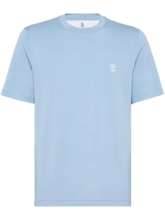 【送料&関税込】Brunello Cucinelli Blue Cotton T-shirt Brunello Cucinelli Cotton/Linen T-Shirt Light Blue at