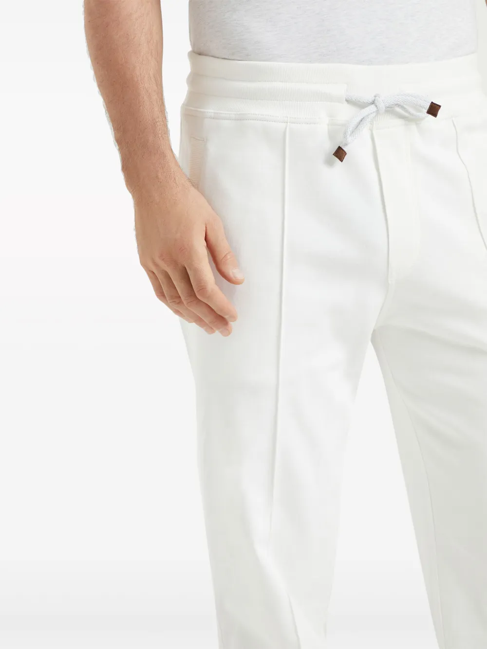 Shop Brunello Cucinelli Tapered Cotton Track Pants In White