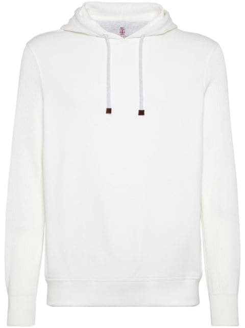 Brunello Cucinelli ribbed-sleeve cotton hoodie