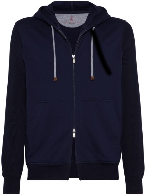 Brunello Cucinelli ribbed-sleeve cotton zip-up hoodie