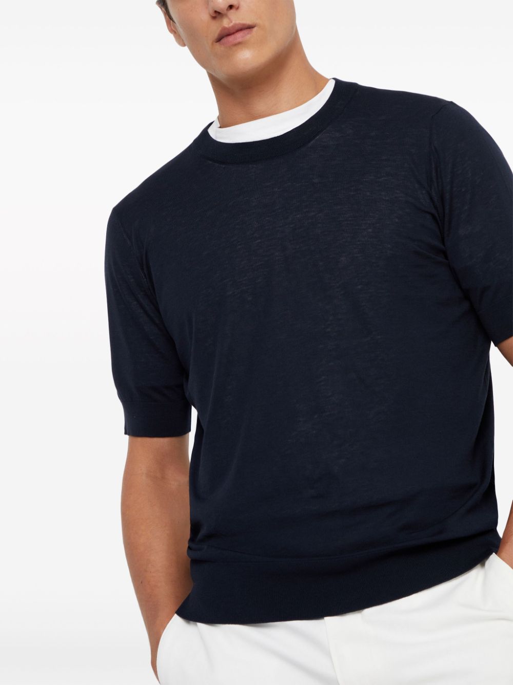 Shop Brunello Cucinelli Slub-texture Fine-knit T-shirt In Blue