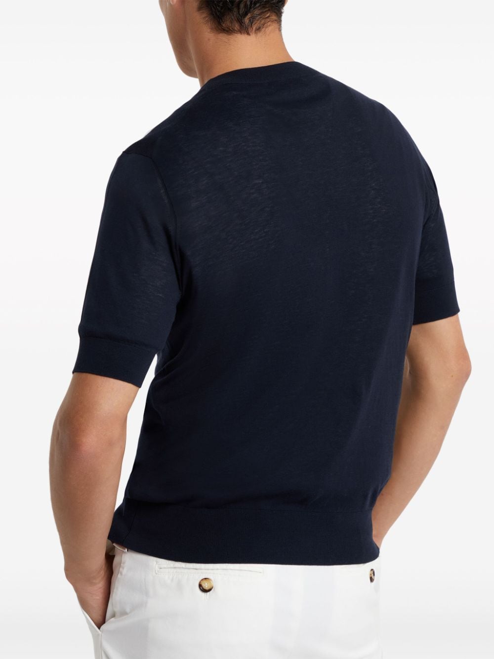 Shop Brunello Cucinelli Slub-texture Fine-knit T-shirt In Blue