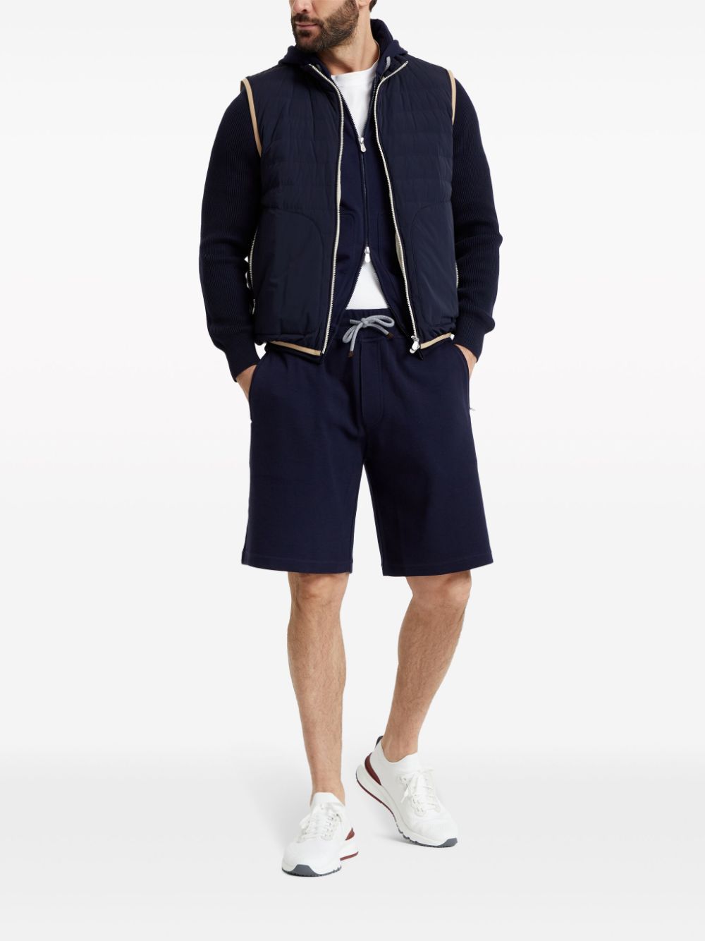 Shop Brunello Cucinelli Drawstring-waist Jersey Track Shorts In Blue