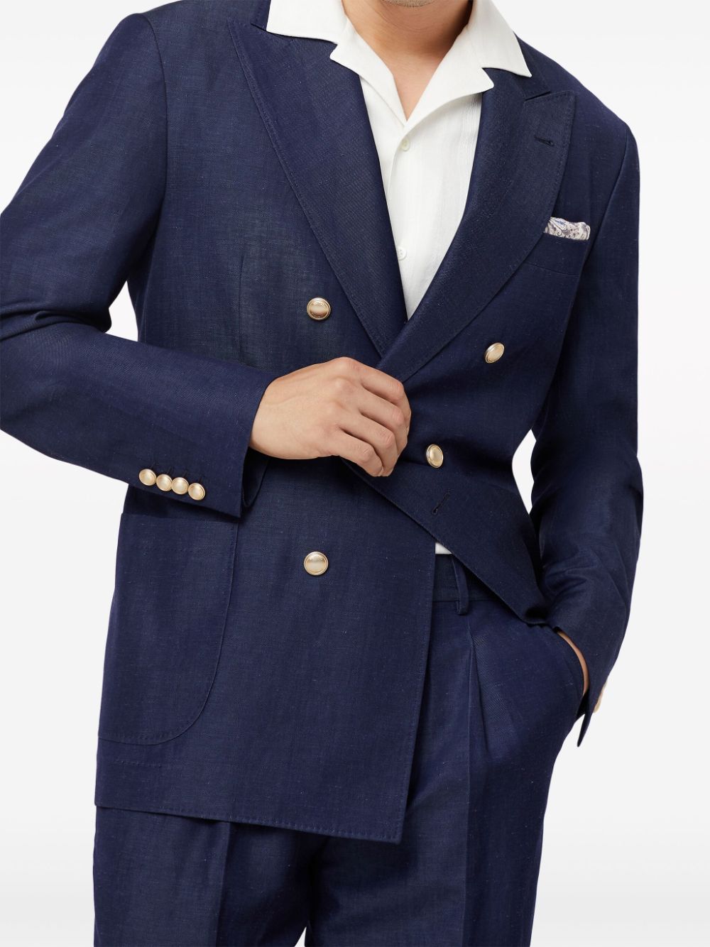 Shop Brunello Cucinelli Double-breasted Wool-blend Blazer In Blue