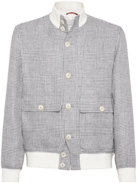 Brunello Cucinelli houndstooth linen blend shirt jacket
