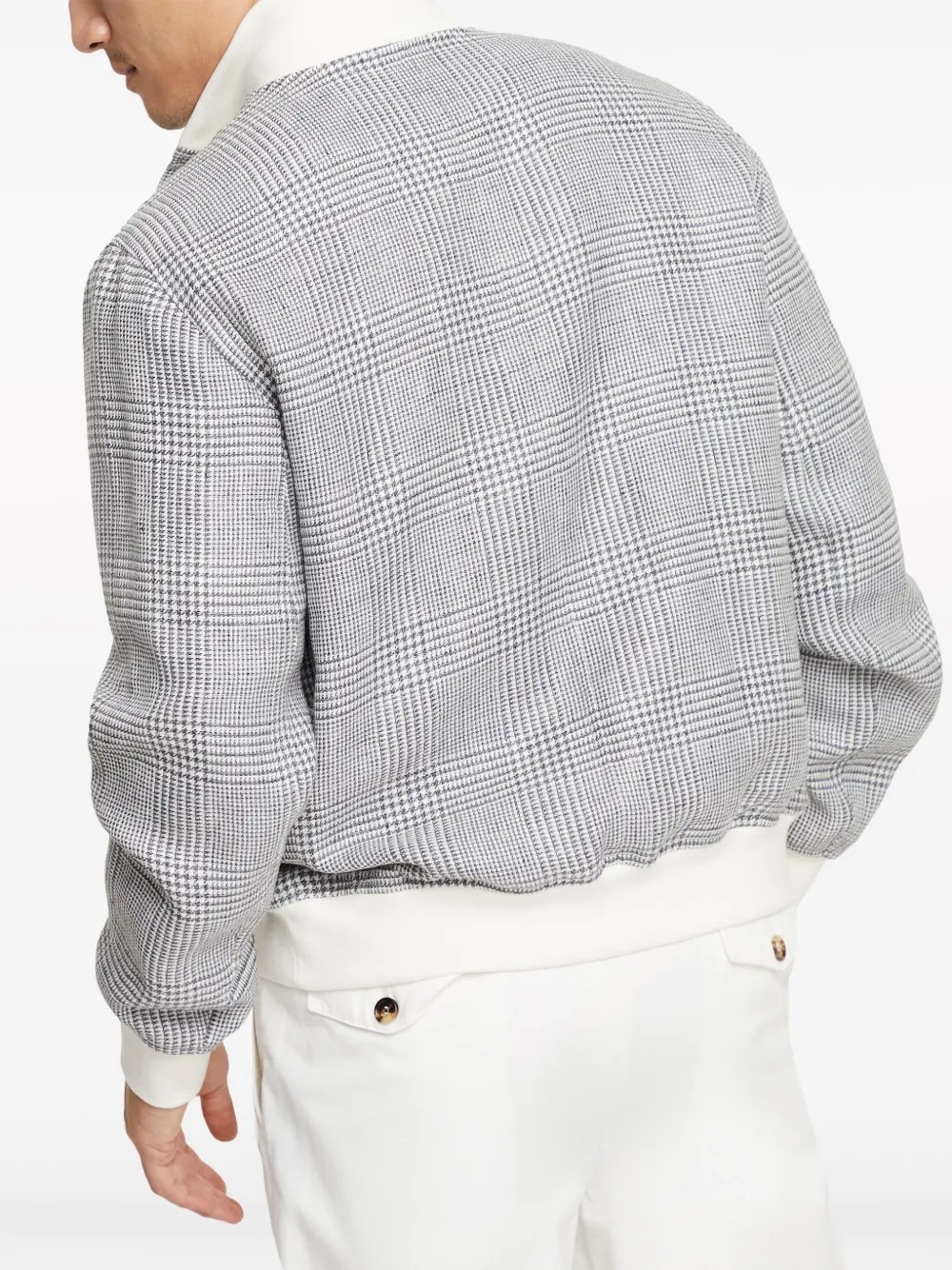 Brunello Cucinelli Shirtjack van linnenblend met pied-de-poule print Grijs