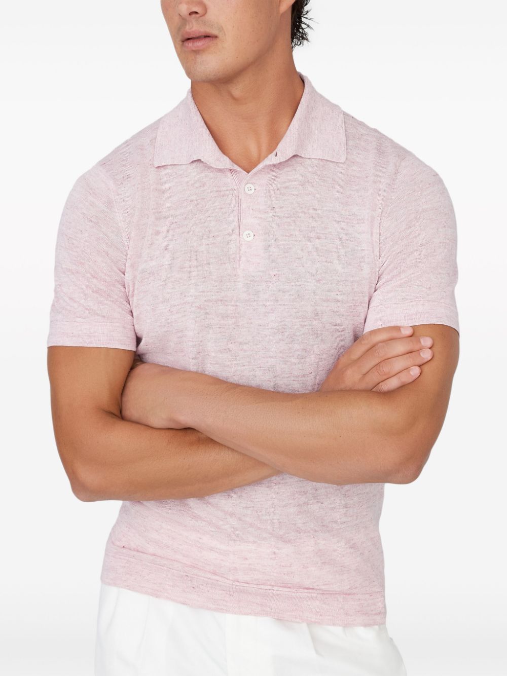 Shop Brunello Cucinelli Ribbed-collar Slub-texture Polo Shirt In Pink